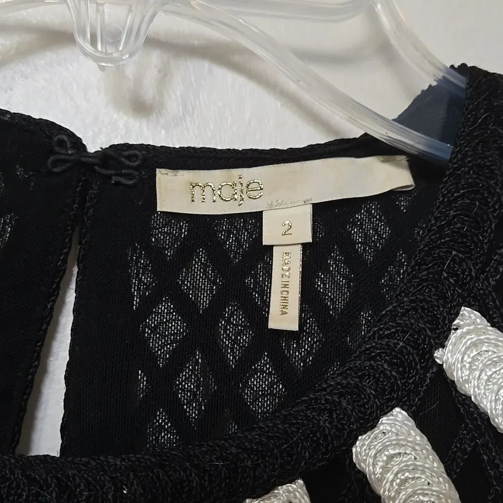 Maje Women's Mesh Crochet Black White Tank Top Size 2 Floral - Picture 4 of 7